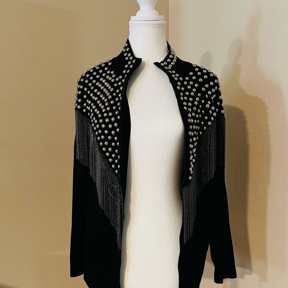 🔥One of a kind. RARE custom made Heavy Silver Studded Fringe Jacket🔥 - Picture 2 of 7